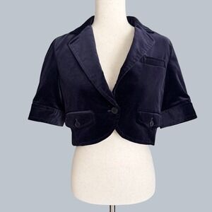 Theory Velvet Cropped Blazer Jacket Navy Blue Short Sleeve 8 VTG Steampunk Y2K